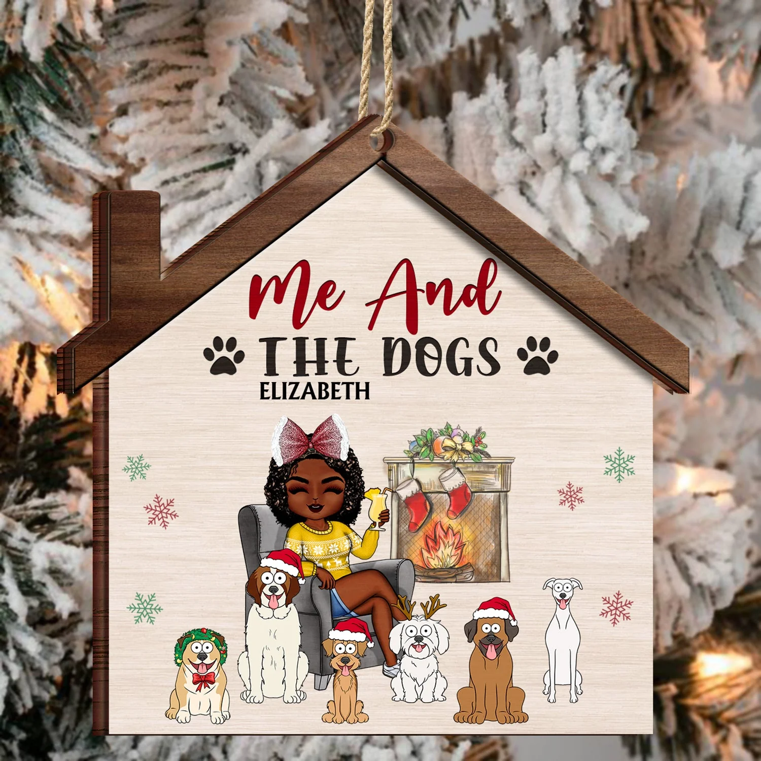 You & Me And The Dogs The Cats - Christmas Gifts For Couples, Husband, Wife - Personalized 2-Layered Wooden Ornament - Image 3