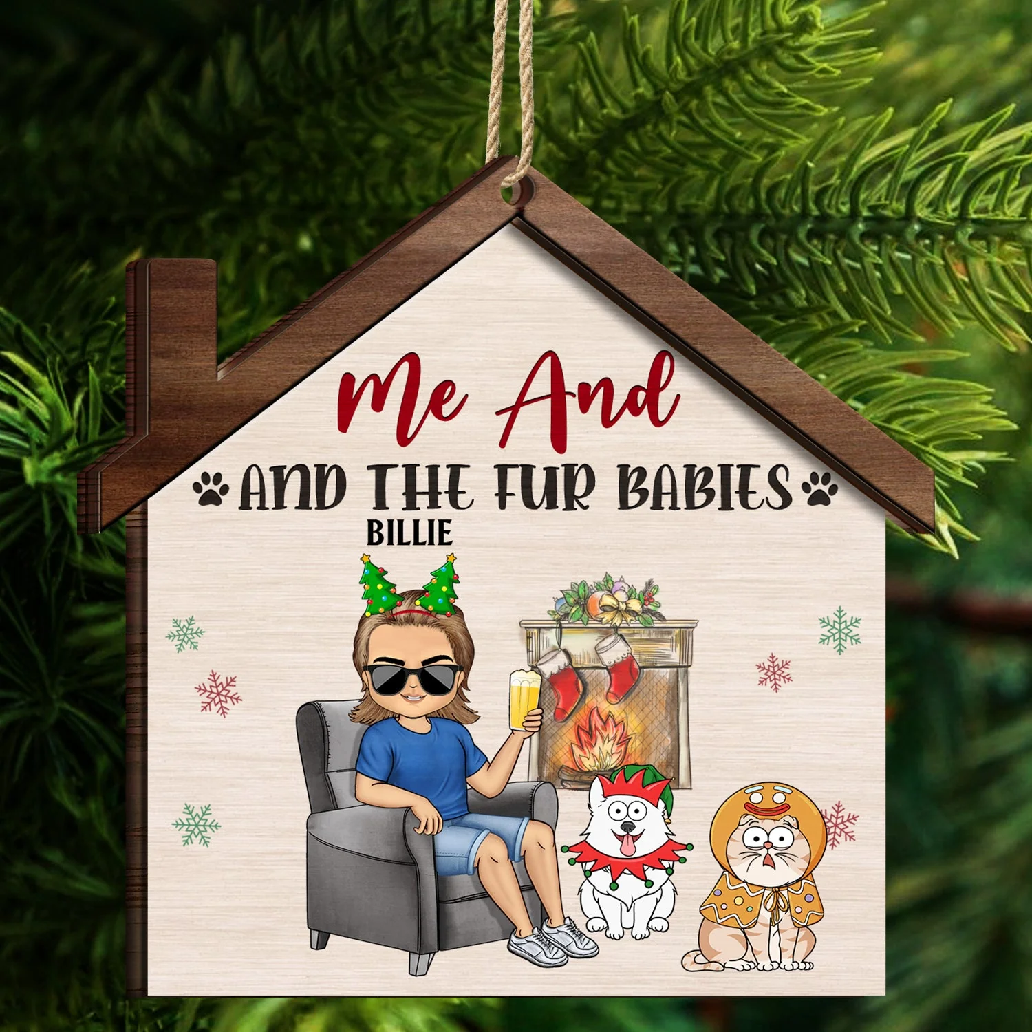 You & Me And The Dogs The Cats - Christmas Gifts For Couples, Husband, Wife - Personalized 2-Layered Wooden Ornament - Image 4