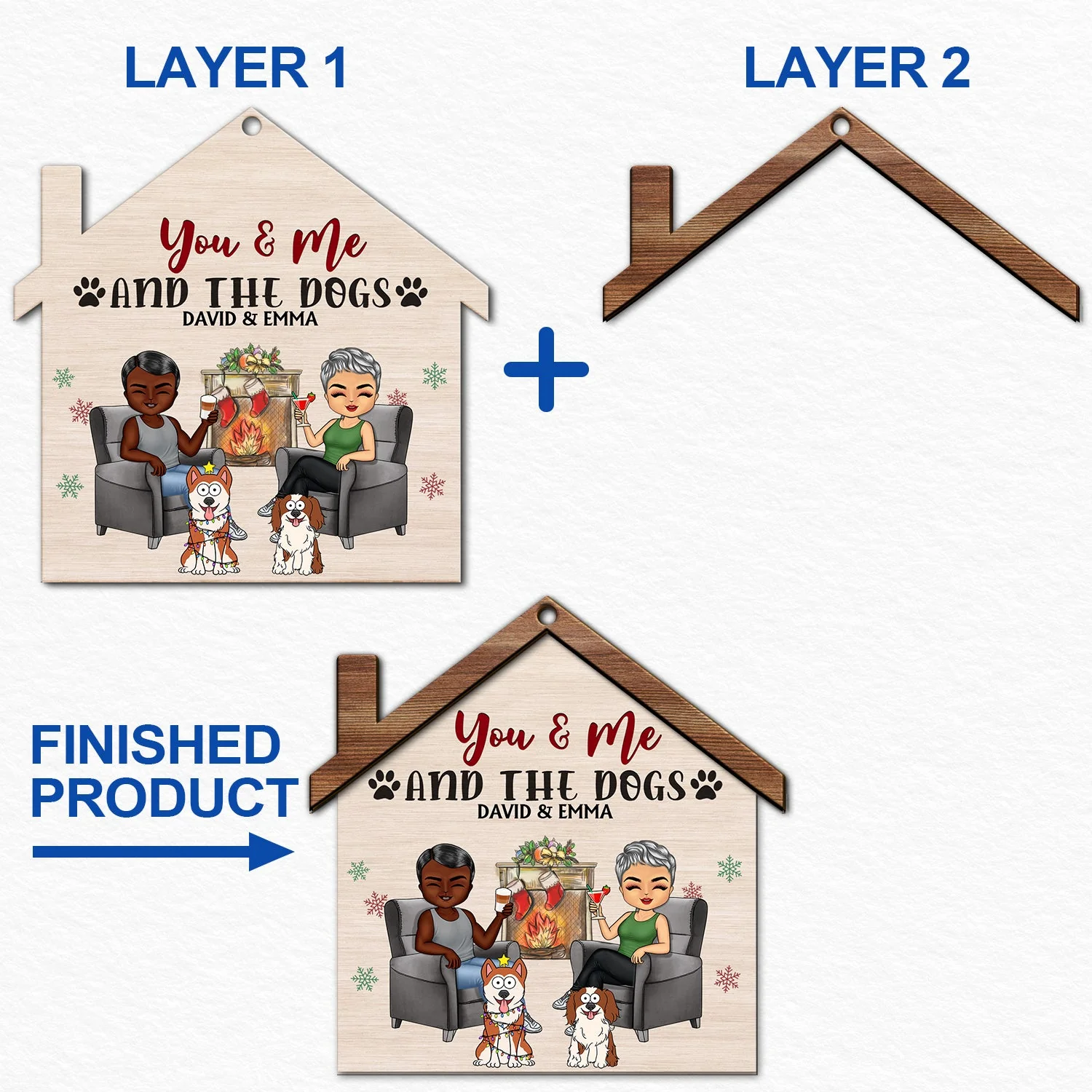 You & Me And The Dogs The Cats - Christmas Gifts For Couples, Husband, Wife - Personalized 2-Layered Wooden Ornament - Image 6