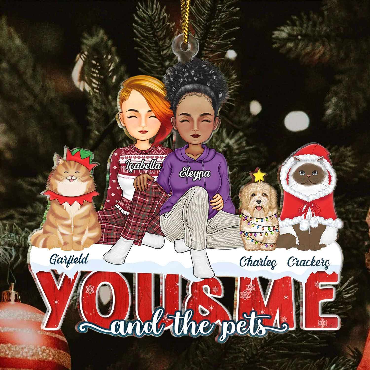 You & Me And The Dogs The Cats - Christmas Gifts For Couples, Husband, Wife, Pets Lovers - Personalized Cutout Acrylic Ornament - Image 3