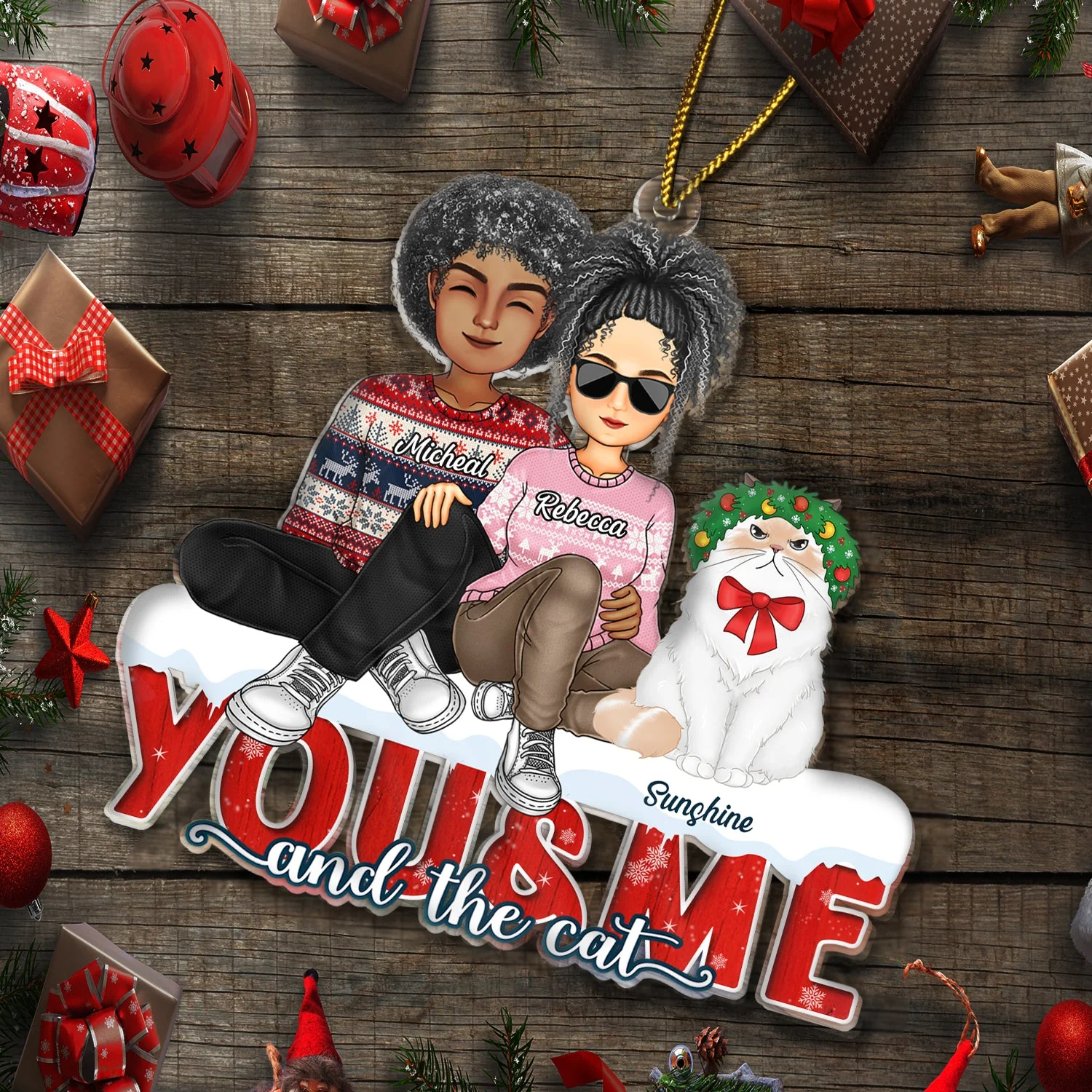 You & Me And The Dogs The Cats - Christmas Gifts For Couples, Husband, Wife, Pets Lovers - Personalized Cutout Acrylic Ornament - Image 6