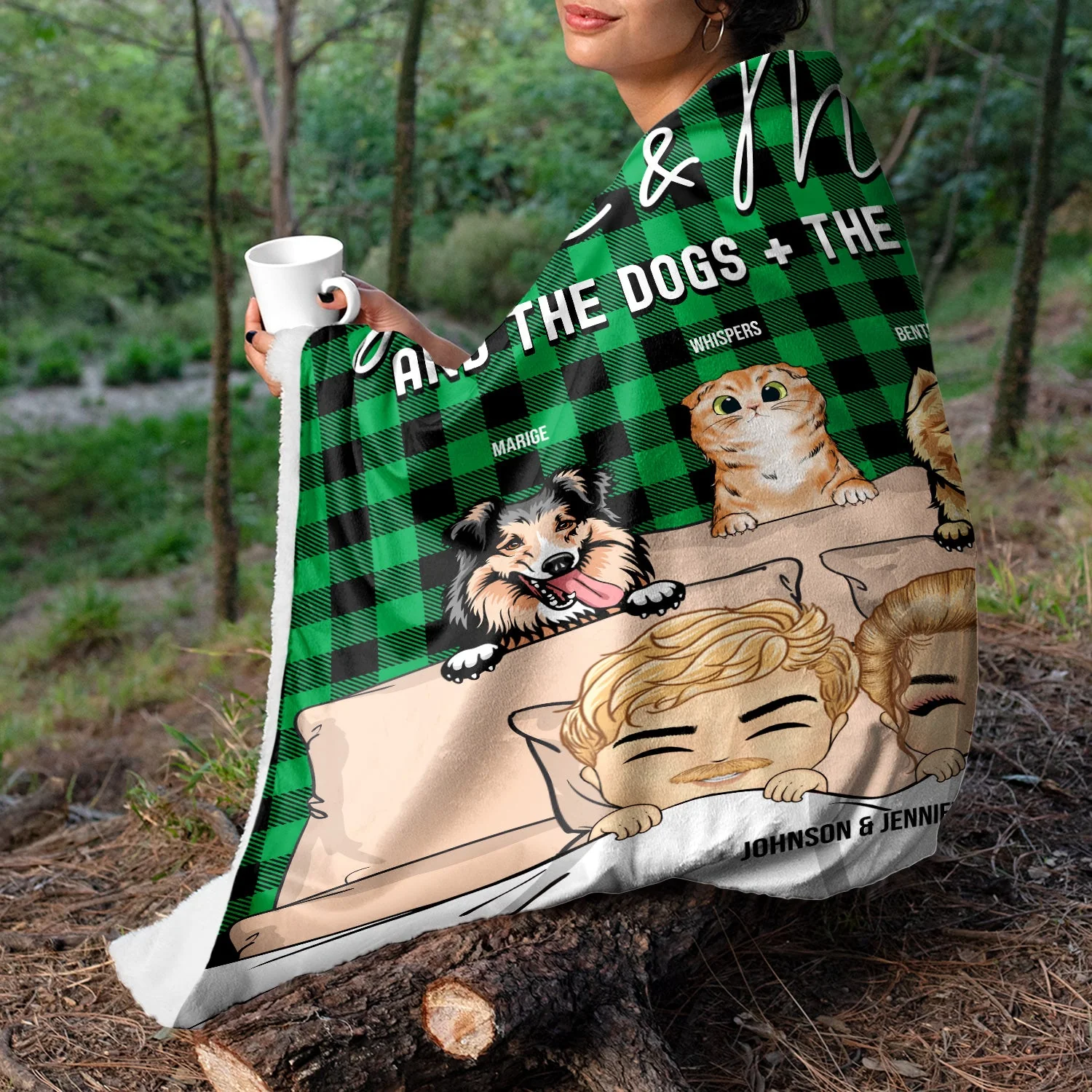 You & Me And The Dogs The Cats - Gift For Couple Dog Cat Lovers - Personalized Custom Fleece Blanket - Image 3
