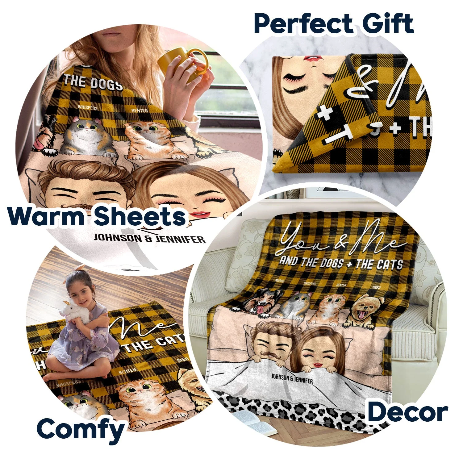 You & Me And The Dogs The Cats - Gift For Couple Dog Cat Lovers - Personalized Custom Fleece Blanket - Image 5