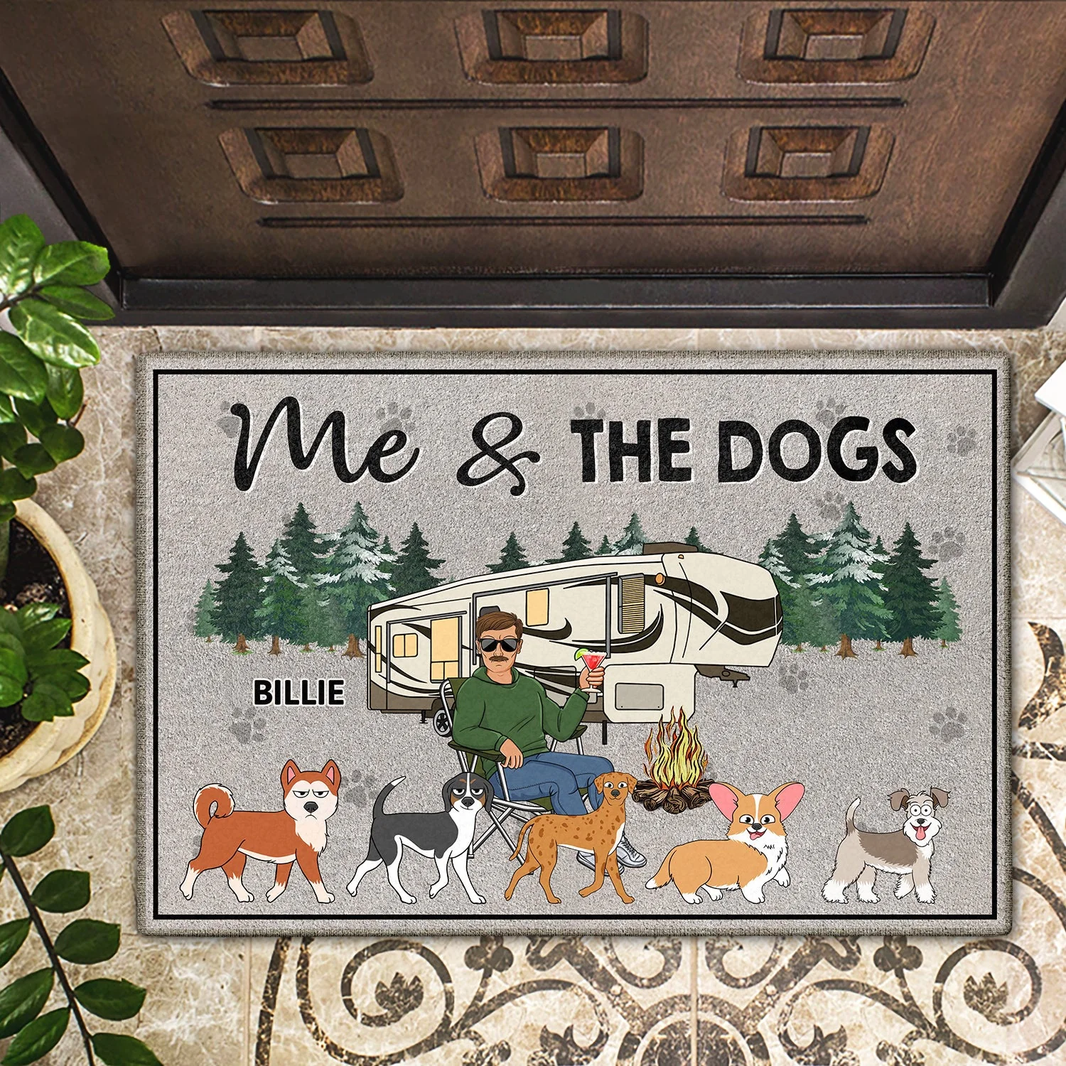 You & Me And The Dogs Walking Dog - Funny, Anniversary Gift For Camping Lovers, Couples - Personalized Doormat - Image 2