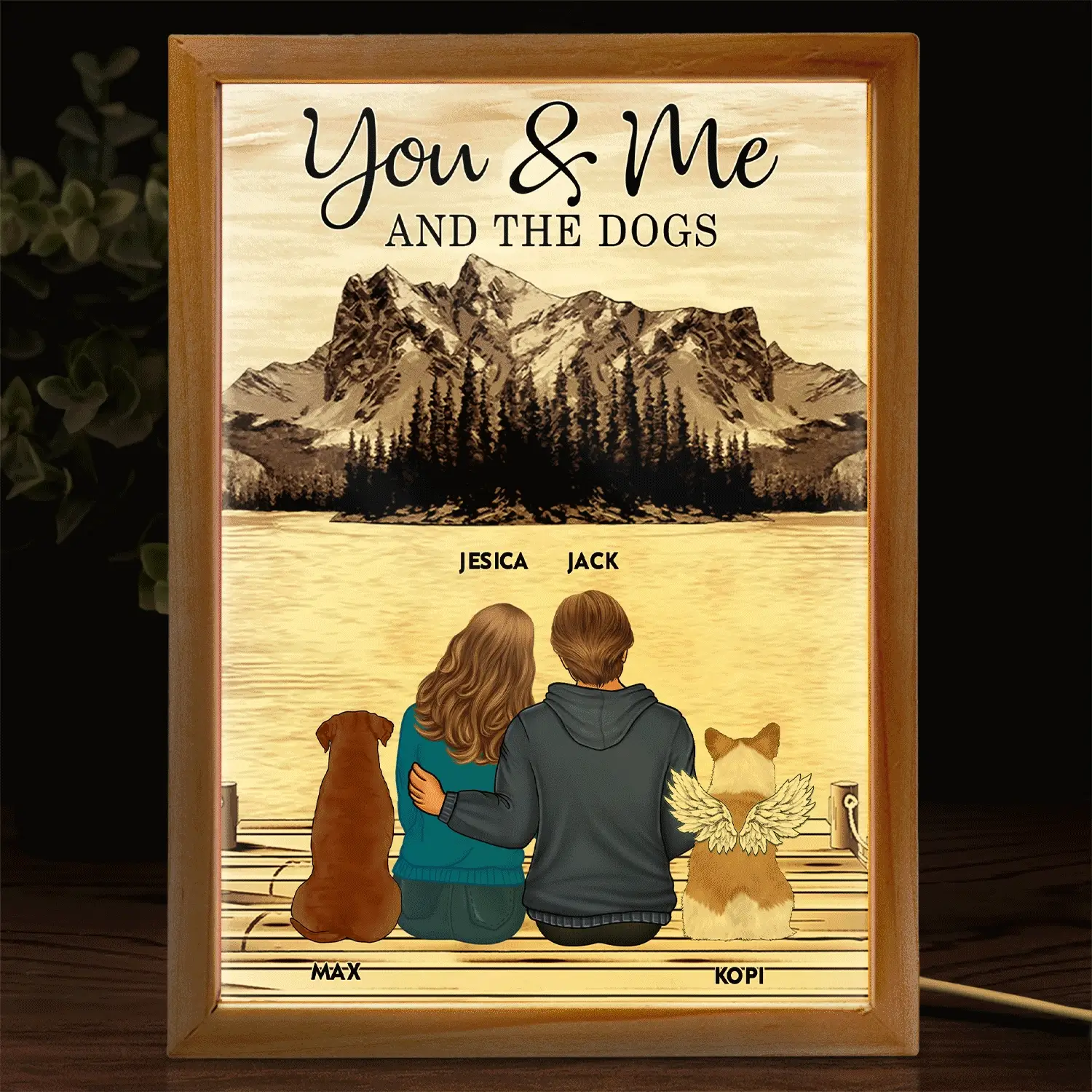 You & Me And The Fur Babies - Anniversary Gift For Spouse, Lover, Couple, Pet Lovers - Personalized Picture Frame Light Box - Image 2