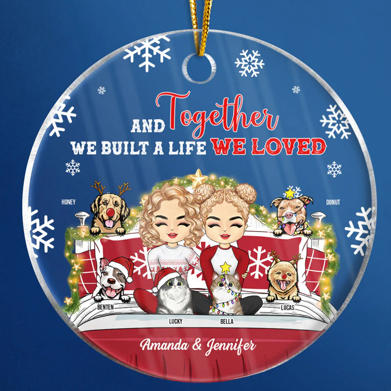 You & Me And The Fur Babies - Christmas Gift For Dog & Cat Lovers - Personalized Custom Circle Acrylic Ornament - Image 4