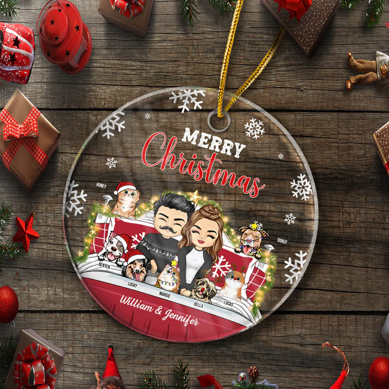 You & Me And The Fur Babies - Christmas Gift For Dog & Cat Lovers - Personalized Custom Circle Acrylic Ornament - Image 5