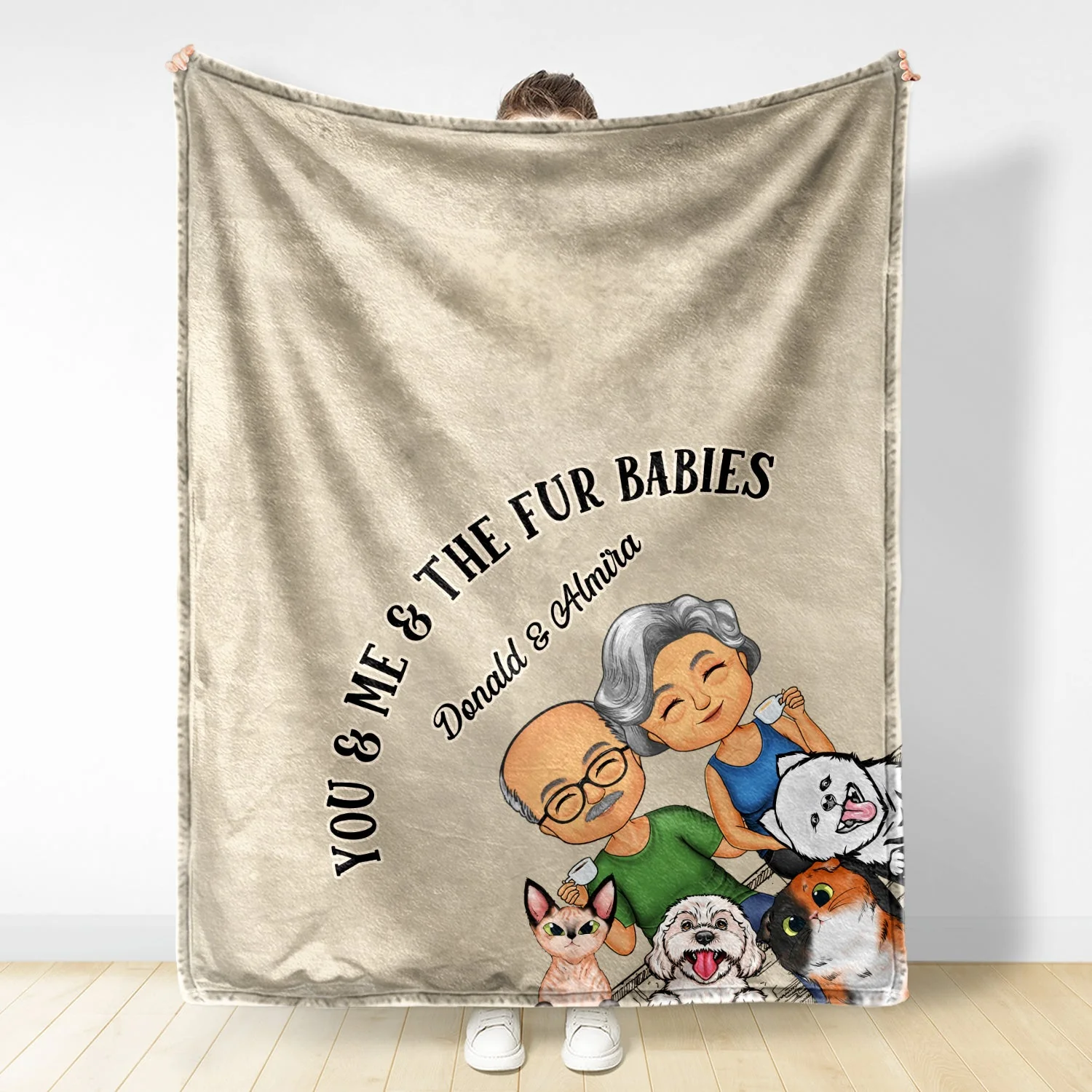 You & Me And The Fur Babies Couples Cats Dogs - Anniversary, Birthday Gift For Spouse, Husband, Wife, Boyfriend, Girlfriend - Personalized Custom Fleece Blanket - Image 2
