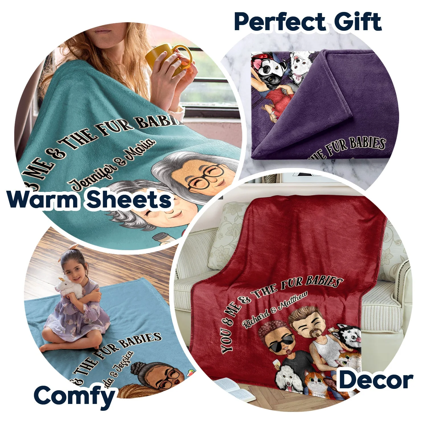 You & Me And The Fur Babies Couples Cats Dogs - Anniversary, Birthday Gift For Spouse, Husband, Wife, Boyfriend, Girlfriend - Personalized Custom Fleece Blanket - Image 5