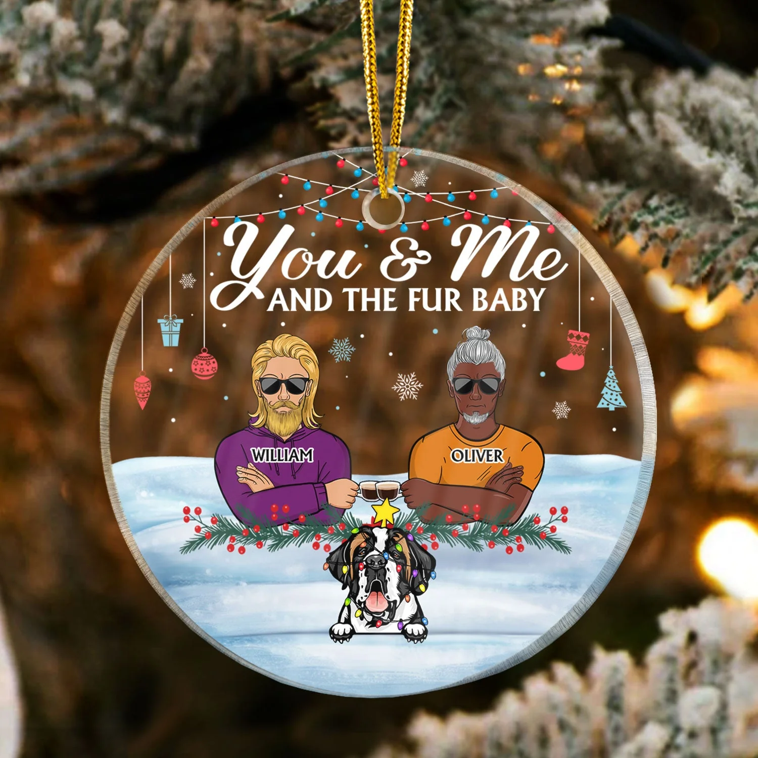 You & Me And The Fur Babies Dog Cat - Christmas Gift For Dog Lovers & Cat Lovers - Personalized Custom Circle Acrylic Ornament - Image 3