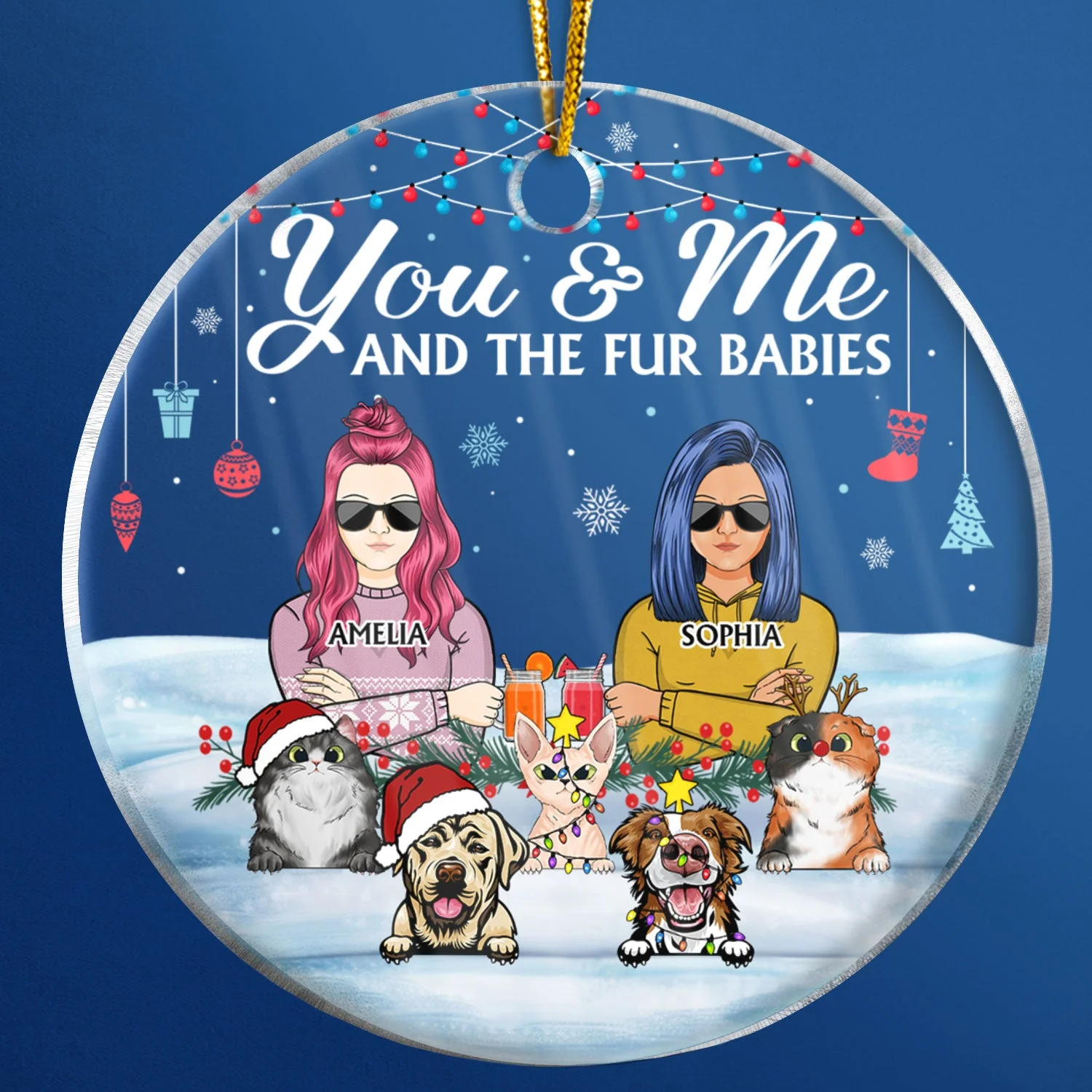 You & Me And The Fur Babies Dog Cat - Christmas Gift For Dog Lovers & Cat Lovers - Personalized Custom Circle Acrylic Ornament - Image 4