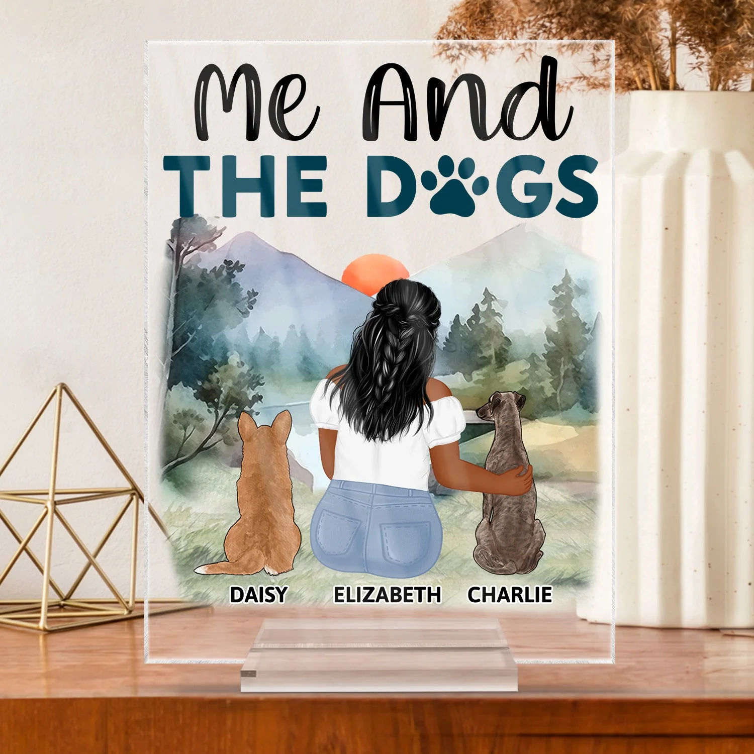 You & Me And The Fur Babies - Gift For Couples, Dog Lovers, Cat Lovers, Dog Mom, Dog Dad - Personalized Vertical Rectangle Acrylic Plaque - Image 3