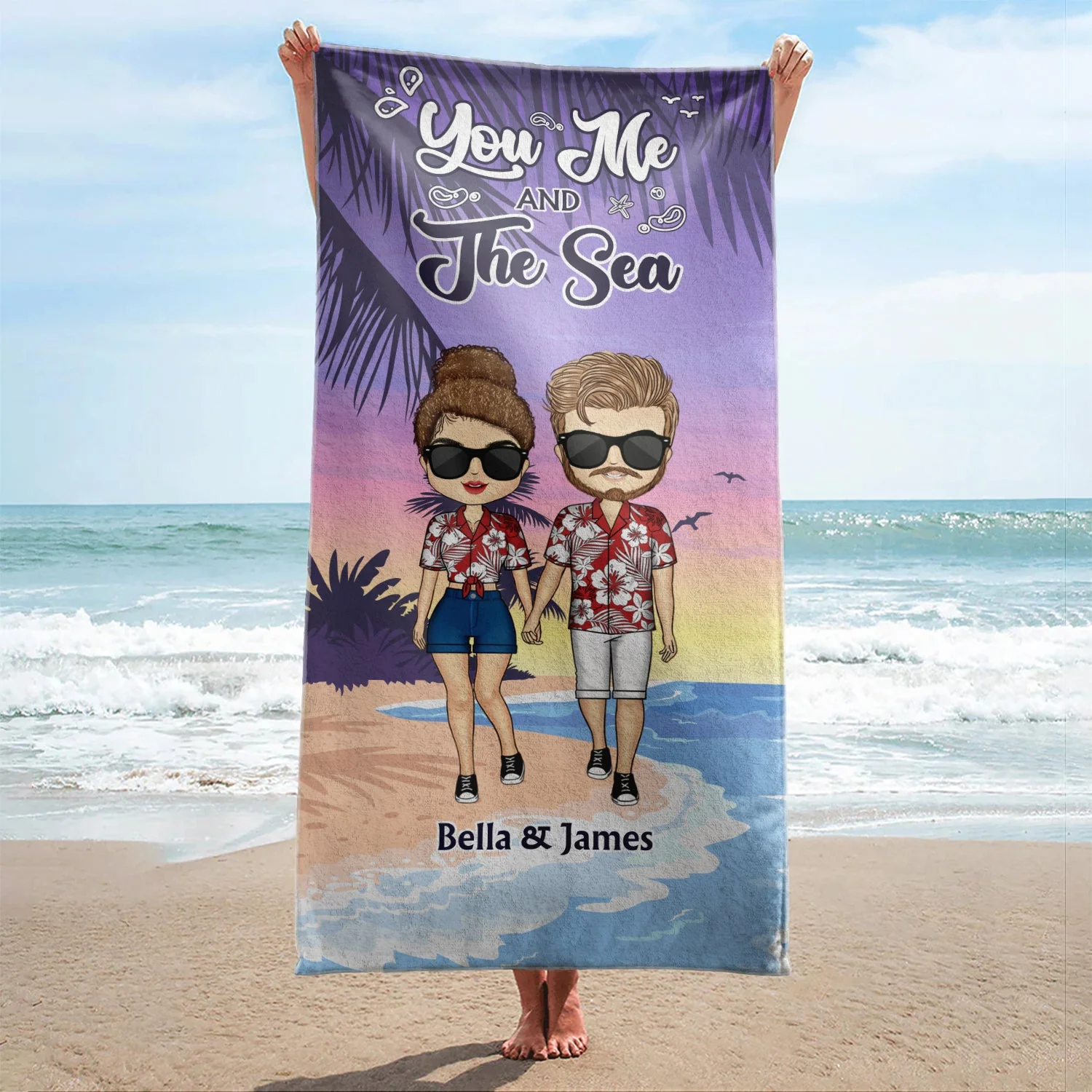 You Me And The Sea - Gift For Couple - Personalized Custom Beach Towel - Image 2