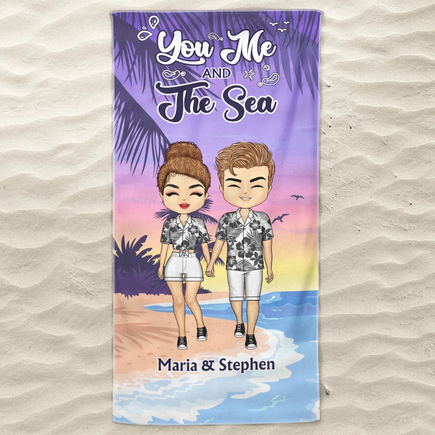You Me And The Sea - Gift For Couple - Personalized Custom Beach Towel - Image 3