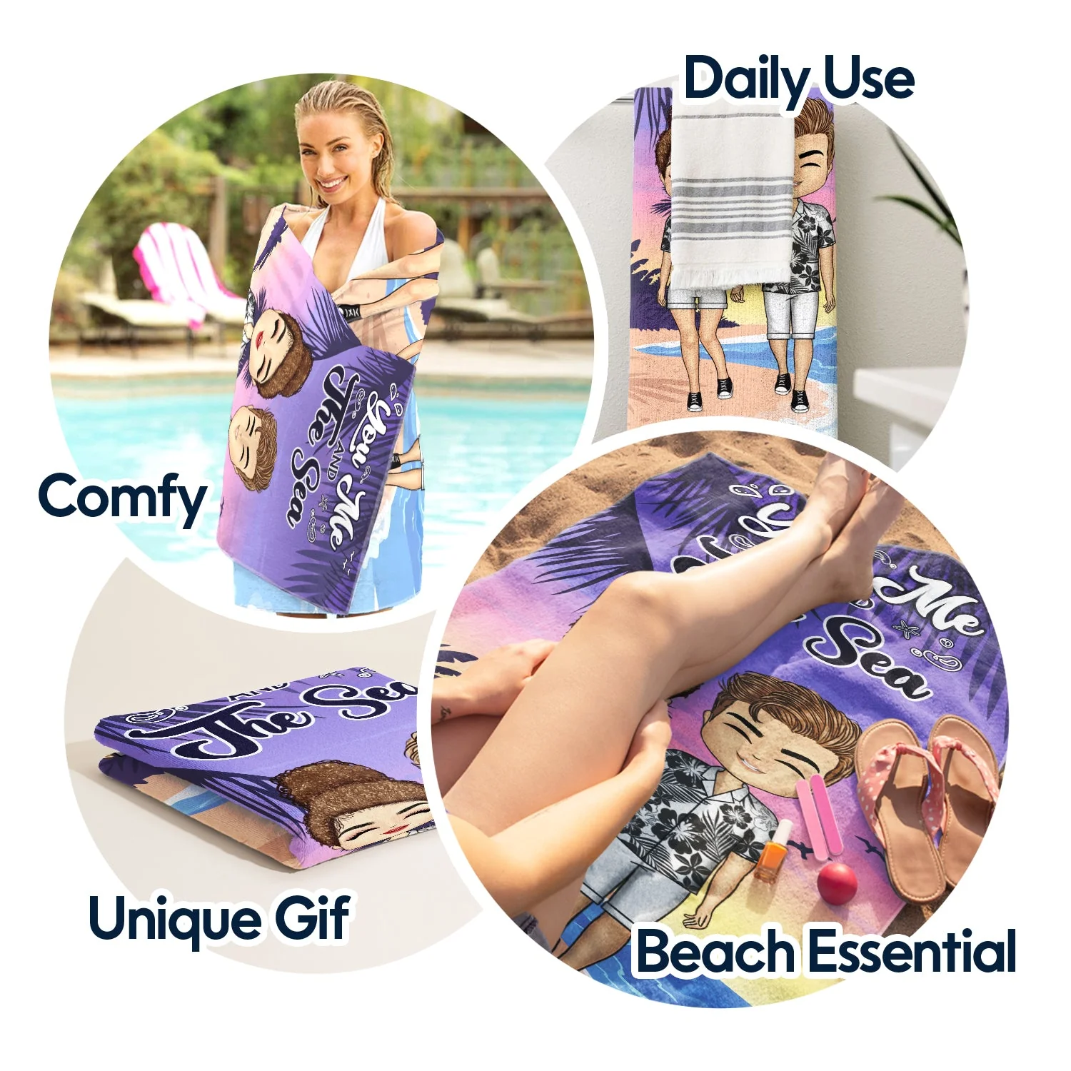 You Me And The Sea - Gift For Couple - Personalized Custom Beach Towel - Image 5