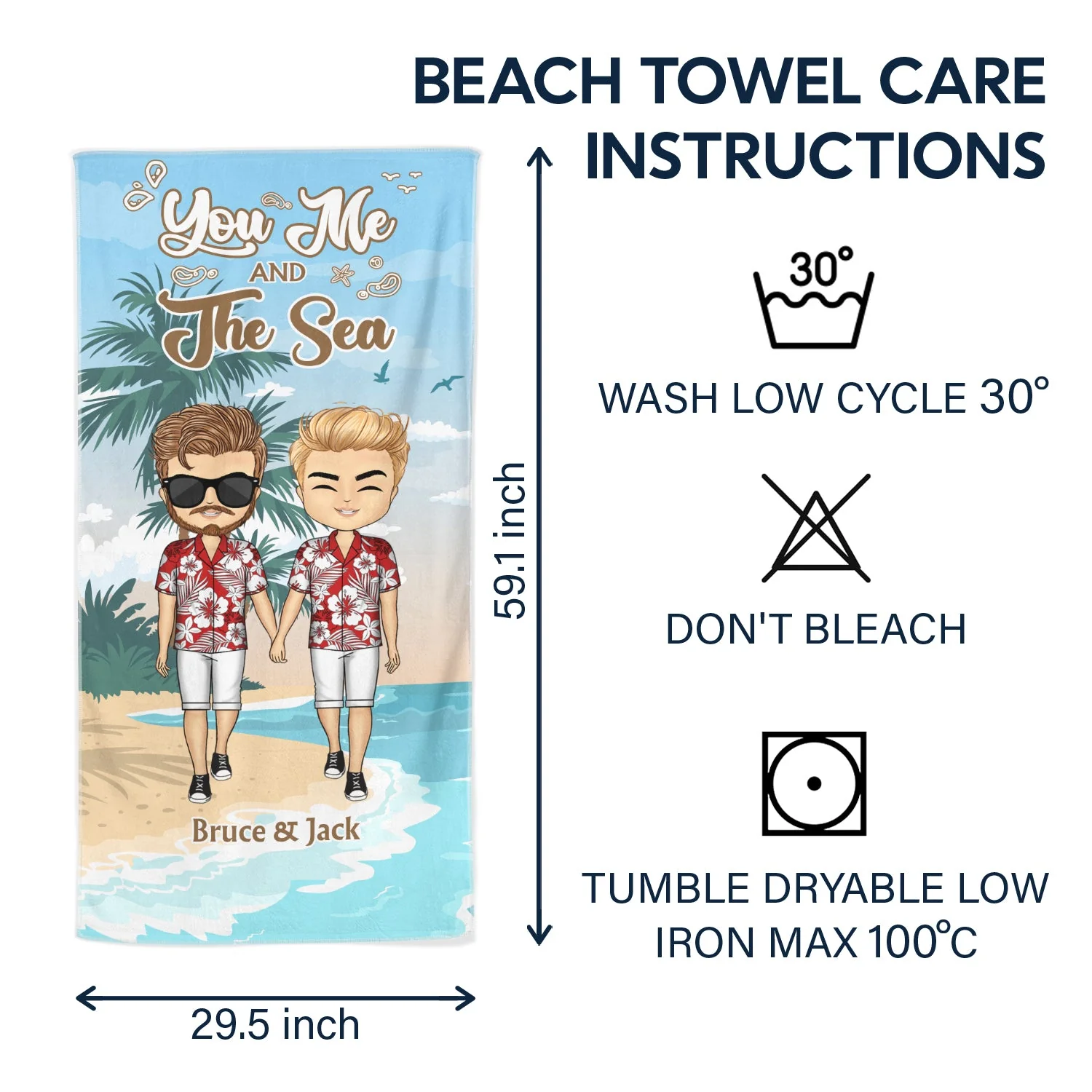 You Me And The Sea - Gift For Couple - Personalized Custom Beach Towel - Image 6