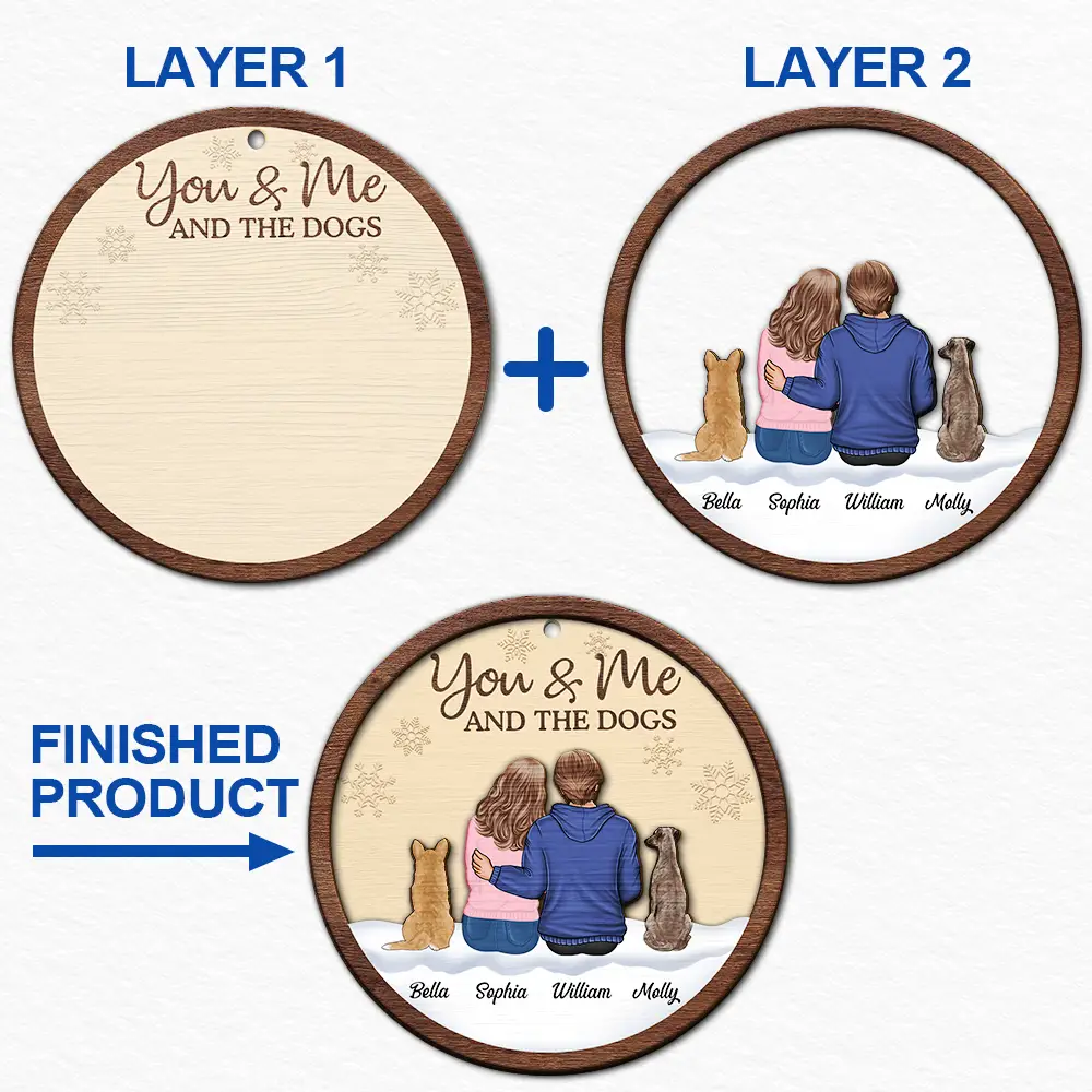 You & Me & The Dog Christmas Couple - Personalized 2-Layered Wooden Ornament - Image 6