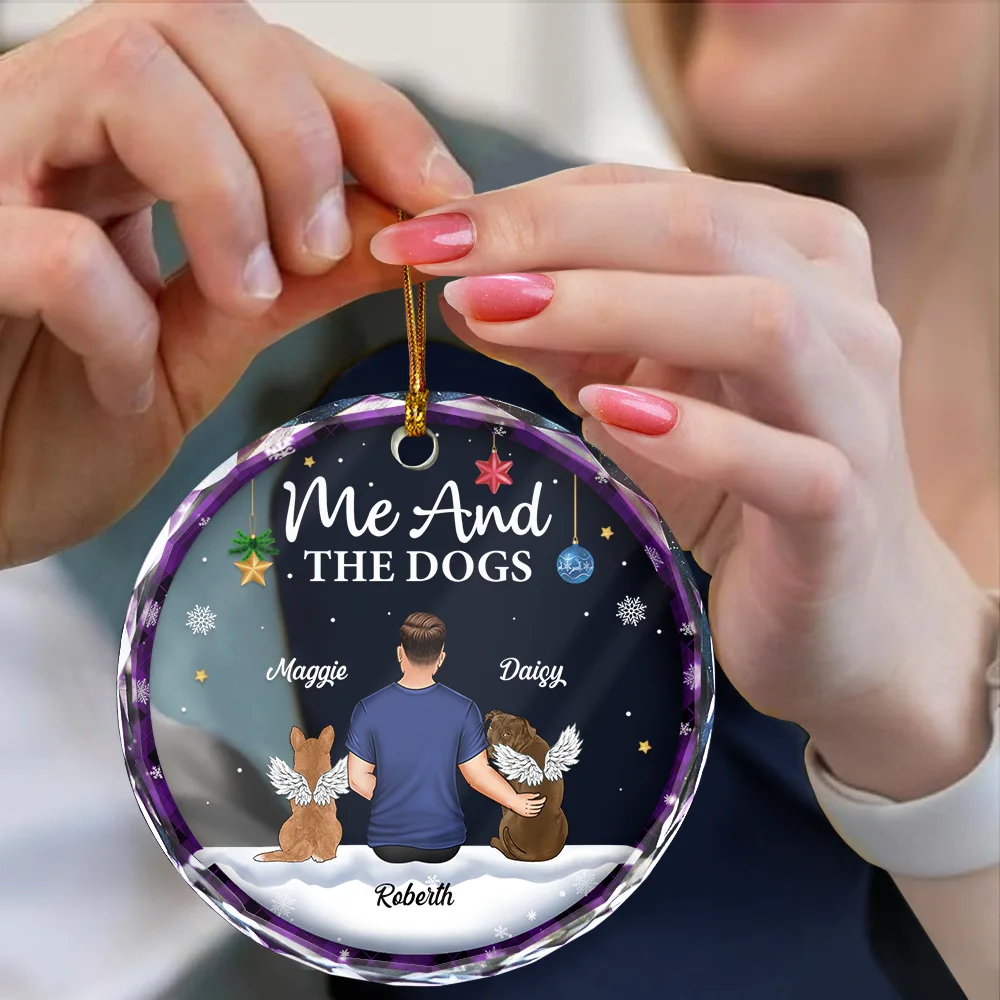 You & Me & The Dog Christmas Couple - Personalized Circle Glass Ornament - Image 4