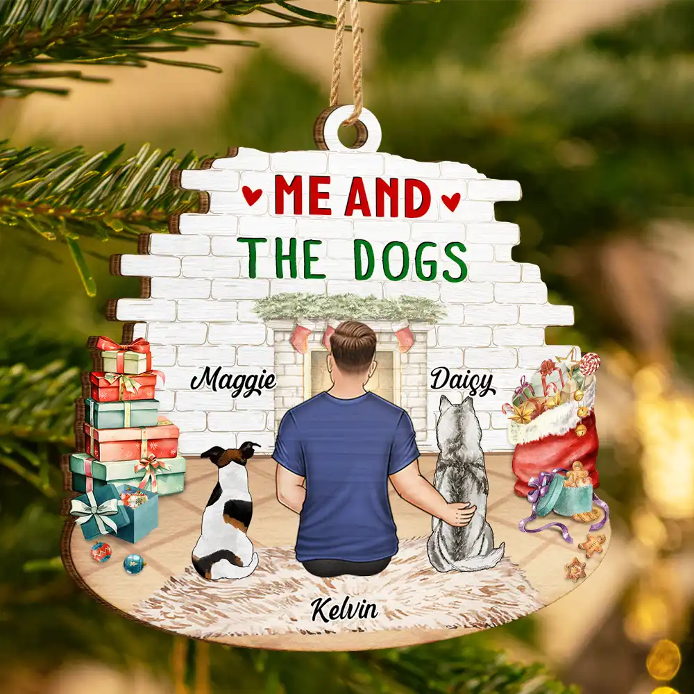 You & Me & The Dog Christmas Couple - Personalized Custom Shaped Wooden Ornament - Image 3