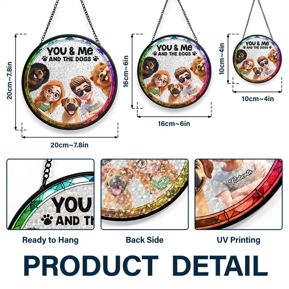 You & Me & The Dogs Couple - Personalized Stained Glass Window Hanging Suncatcher - Image 3