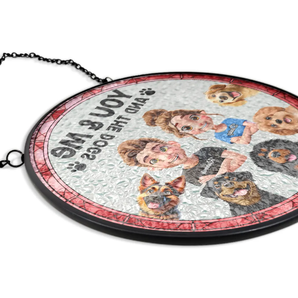 You & Me & The Dogs Couple - Personalized Stained Glass Window Hanging Suncatcher - Image 5