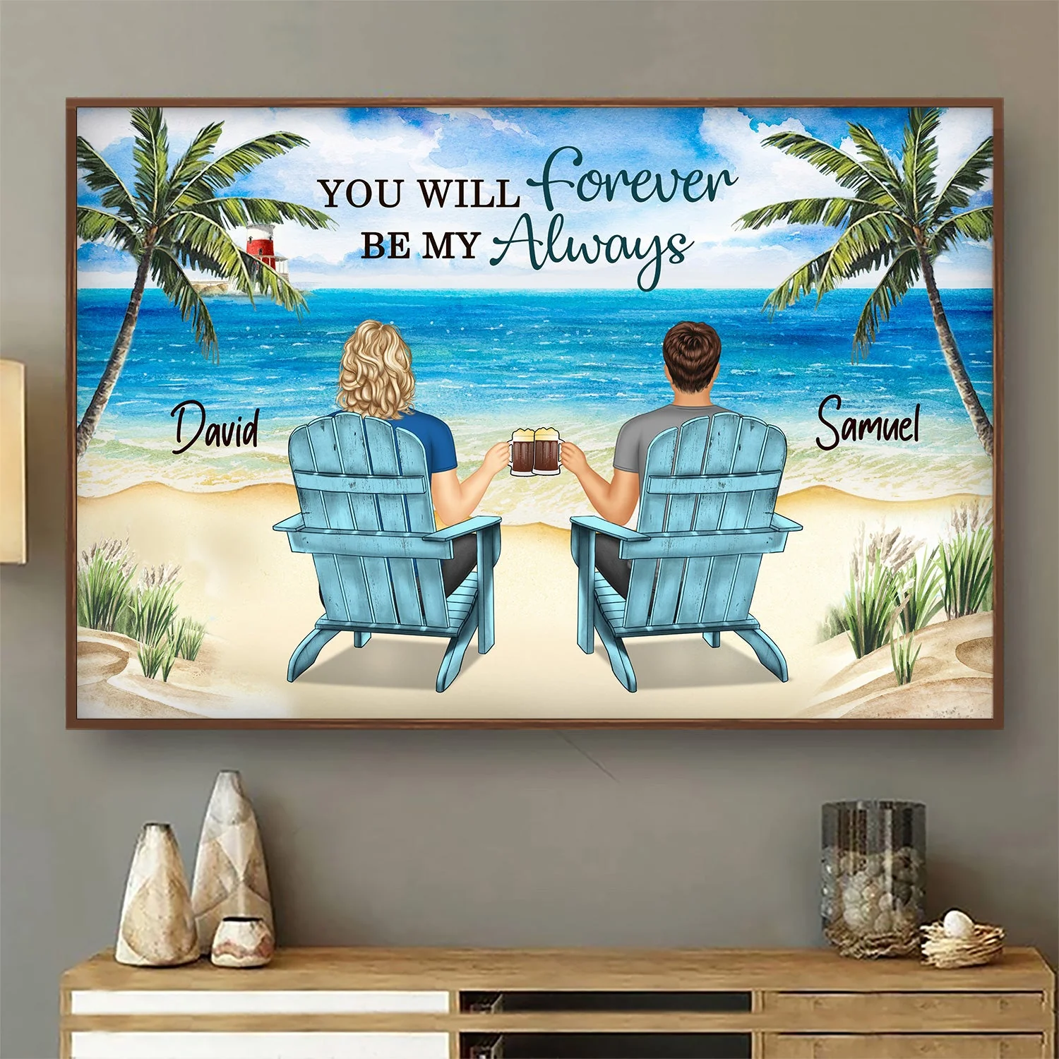 You & Me We Got This Back View Couple Sitting Beach Landscape - Birthday, Anniversary Gift For Husband, Wife, Parents, Wall Decor - Personalized Poster - Image 2