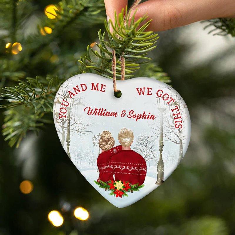 You Me We Got This - Christmas Gift For Couple - Personalized Custom Heart Ceramic Ornament - Image 2