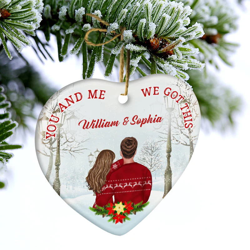 You Me We Got This - Christmas Gift For Couple - Personalized Custom Heart Ceramic Ornament - Image 3