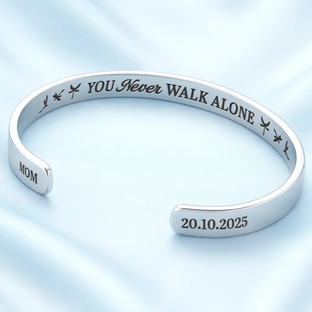 You Never Walk Alone - Personalized Bangle Bracelet Cuff - Image 2