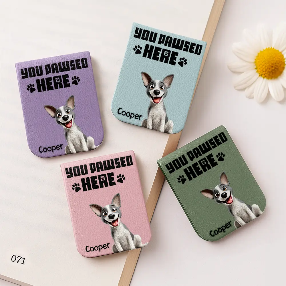 You Pawsed Here 3D Effect Dog Cat - Personalized Leather Magnetic Bookmark - Image 2