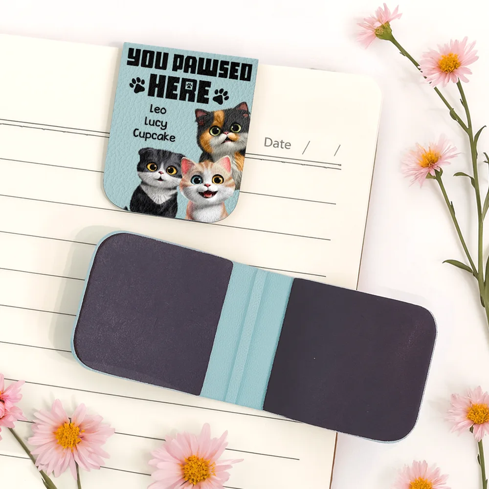 You Pawsed Here 3D Effect Dog Cat - Personalized Leather Magnetic Bookmark - Image 5