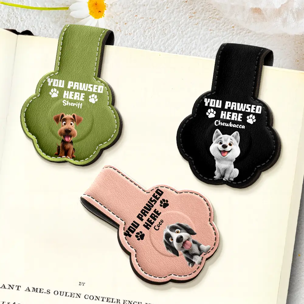 You Pawsed Here 3D Effect Funny Dog - Personalized Custom Shaped Leather Magnetic Bookmark - Image 2
