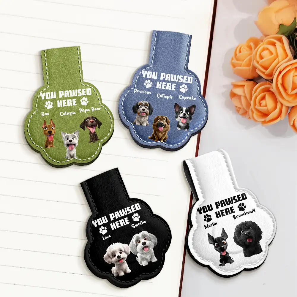 You Pawsed Here 3D Effect Funny Dog - Personalized Custom Shaped Leather Magnetic Bookmark - Image 3