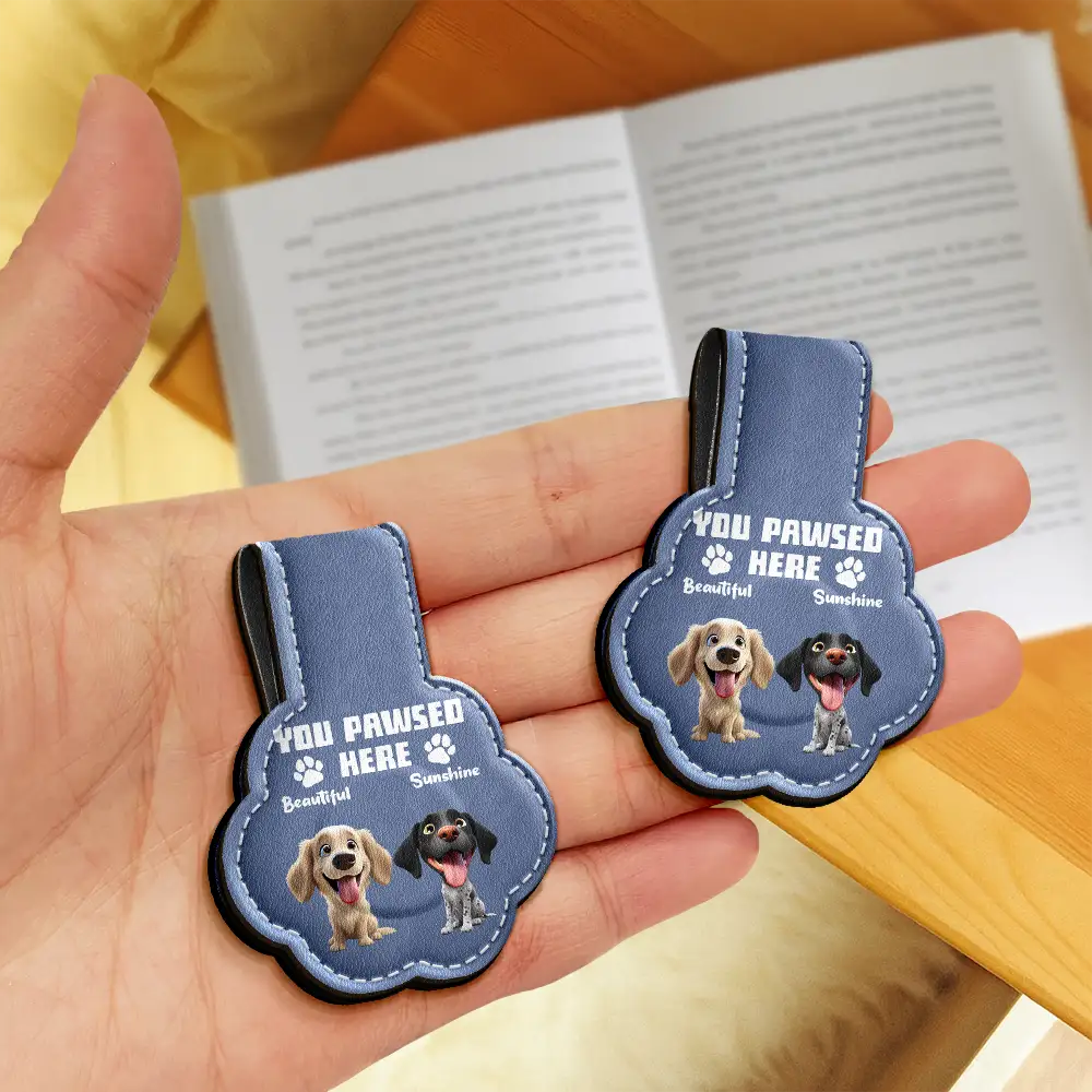 You Pawsed Here 3D Effect Funny Dog - Personalized Custom Shaped Leather Magnetic Bookmark - Image 4
