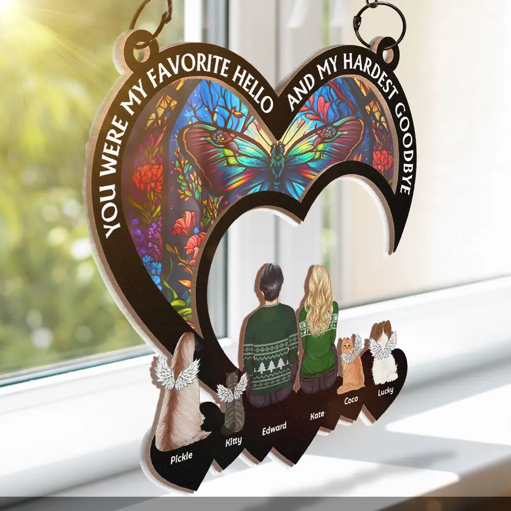 You Were My Favorite Hello Dog Cat Memorial - Personalized Window Hanging Suncatcher Ornament - Image 3