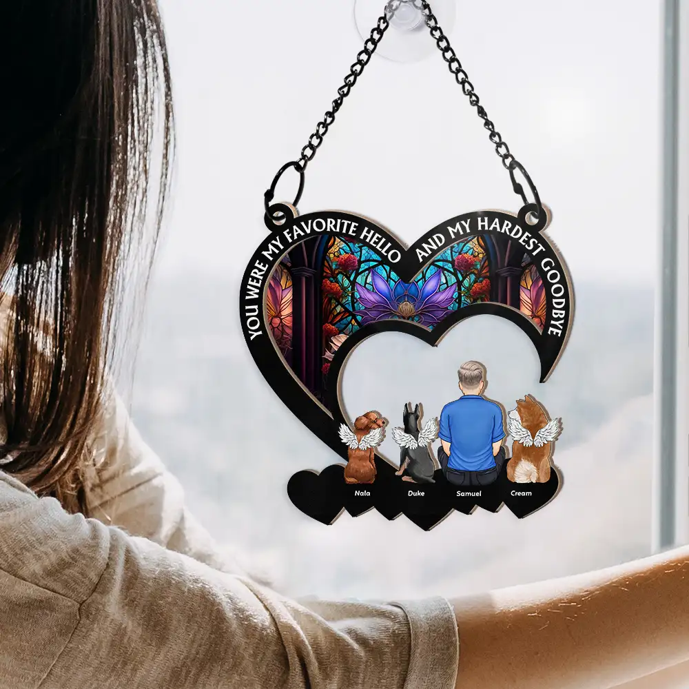 You Were My Favorite Hello Dog Cat Memorial - Personalized Window Hanging Suncatcher Ornament - Image 4