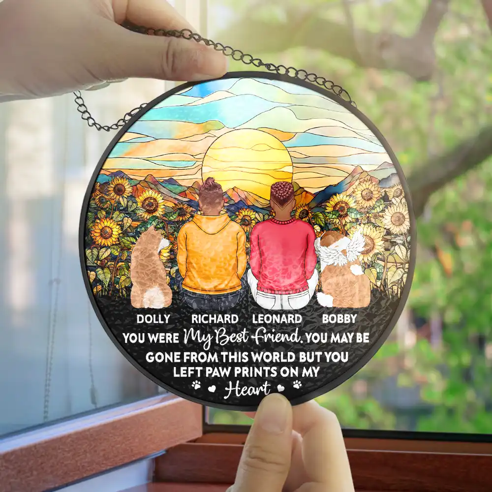 You Were My Favorite Hello Memorial Dog Cat - Personalized Stained Glass Window Hanging Suncatcher - Image 4