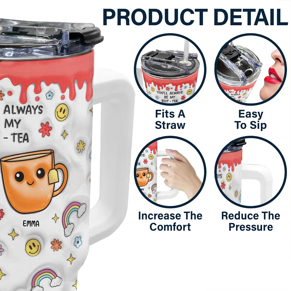 You'll Always Be My Best-Tea - 3D Inflated Effect Printed Cup, Personalized 40oz Tumbler With Straw - Image 5