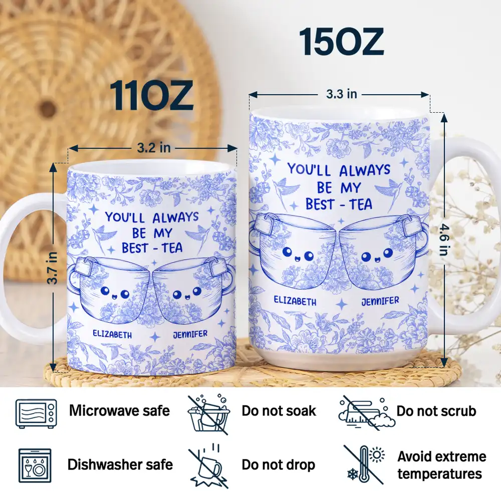 You'll Always Be My Best-Tea Toile - Personalized White Edge-to-Edge Mug - Image 5