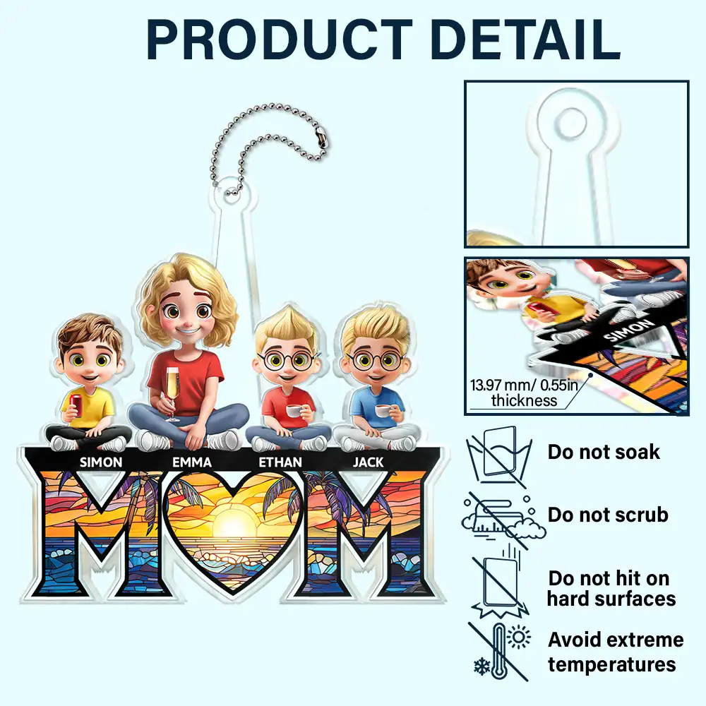 Young Mother Daughter Son We Love You Mom 3D Cartoon - Personalized Acrylic Car Hanger - Image 5