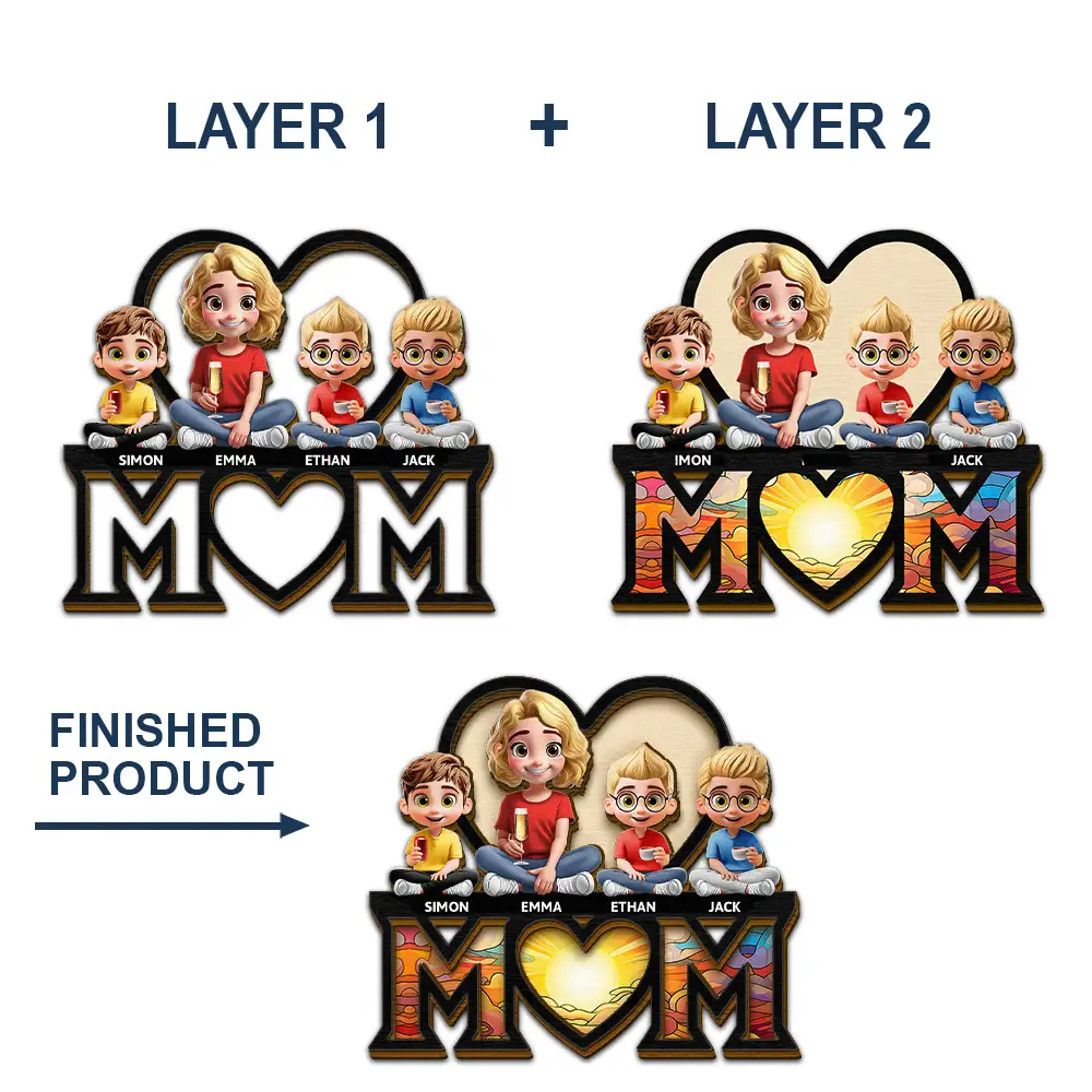Young Mother Daughter Son We Love You Mom 3D Cartoon - Personalized Custom Shaped Car Visor Clip - Image 5