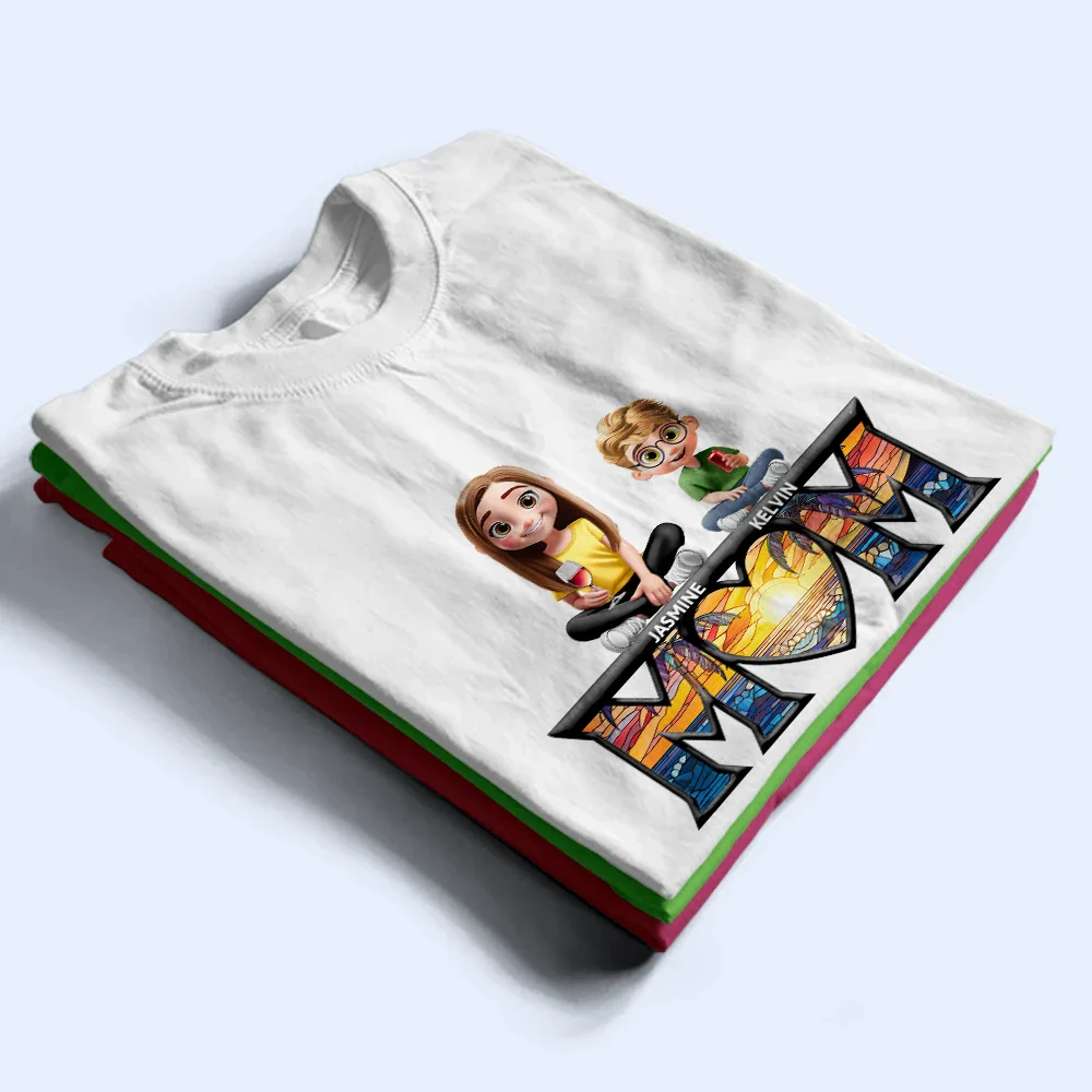Young Mother Daughter Son We Love You Mom 3D Cartoon - Personalized T Shirt - Image 2