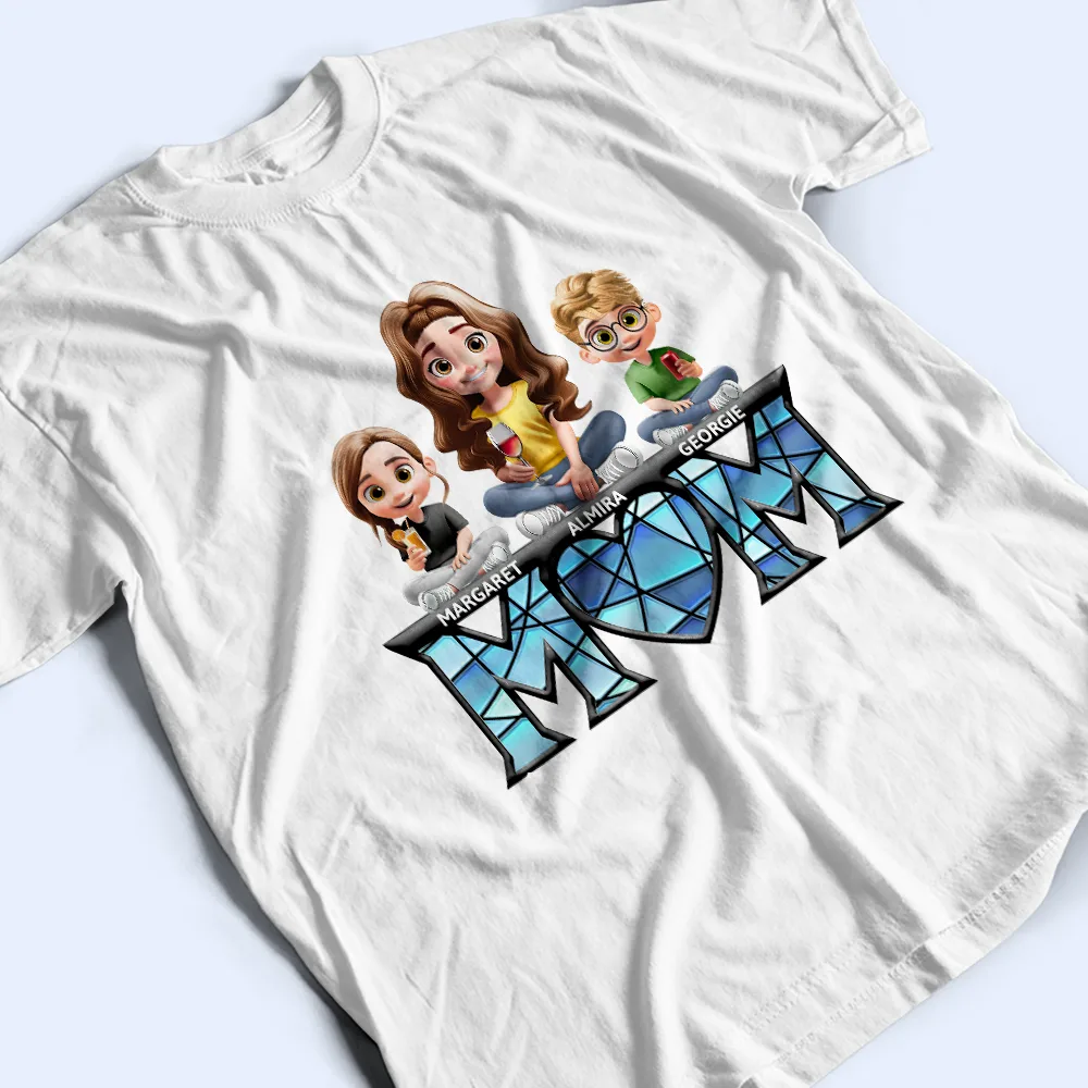 Young Mother Daughter Son We Love You Mom 3D Cartoon - Personalized T Shirt - Image 3