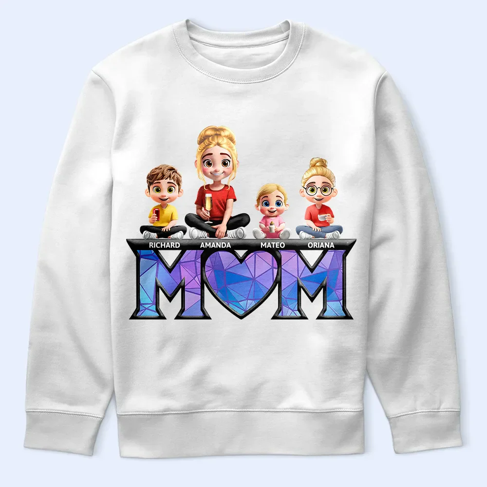 Young Mother Daughter Son We Love You Mom 3D Cartoon - Personalized T Shirt - Image 5