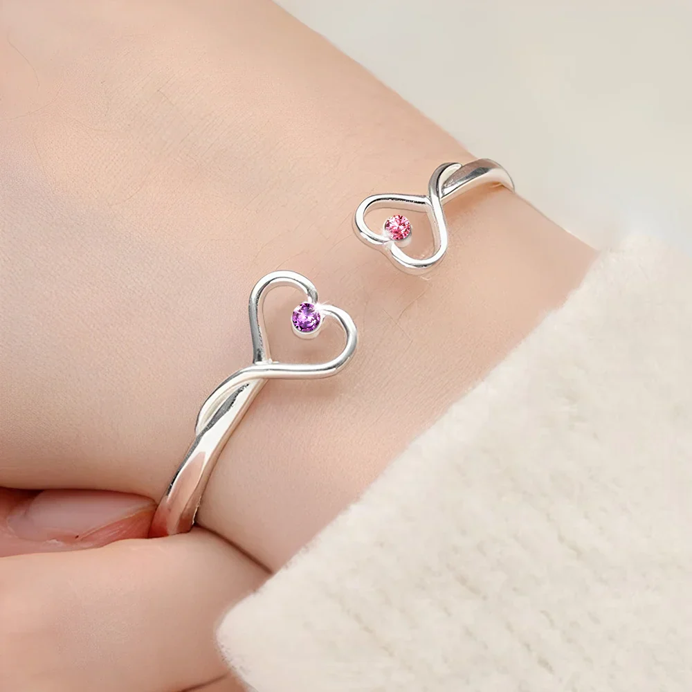 Your Heart And My Heart Are Very Old Friends - Personalized Gem Heart Cuff Bracelet - Image 3