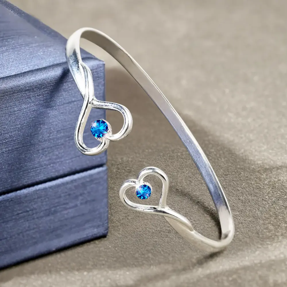 Your Heart And My Heart Are Very Old Friends - Personalized Gem Heart Cuff Bracelet - Image 4