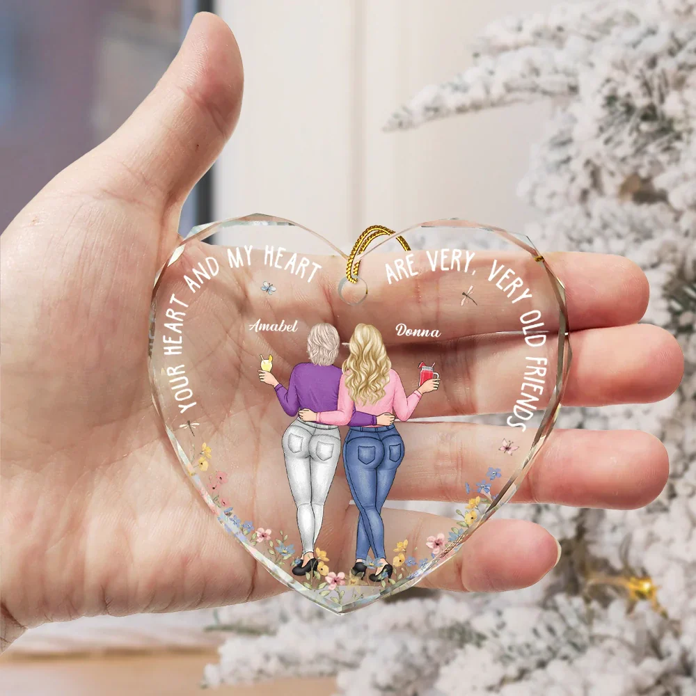 Your Heart And My Heart Are Very Old Friends - Personalized Heart Shaped Glass Ornament - Image 3