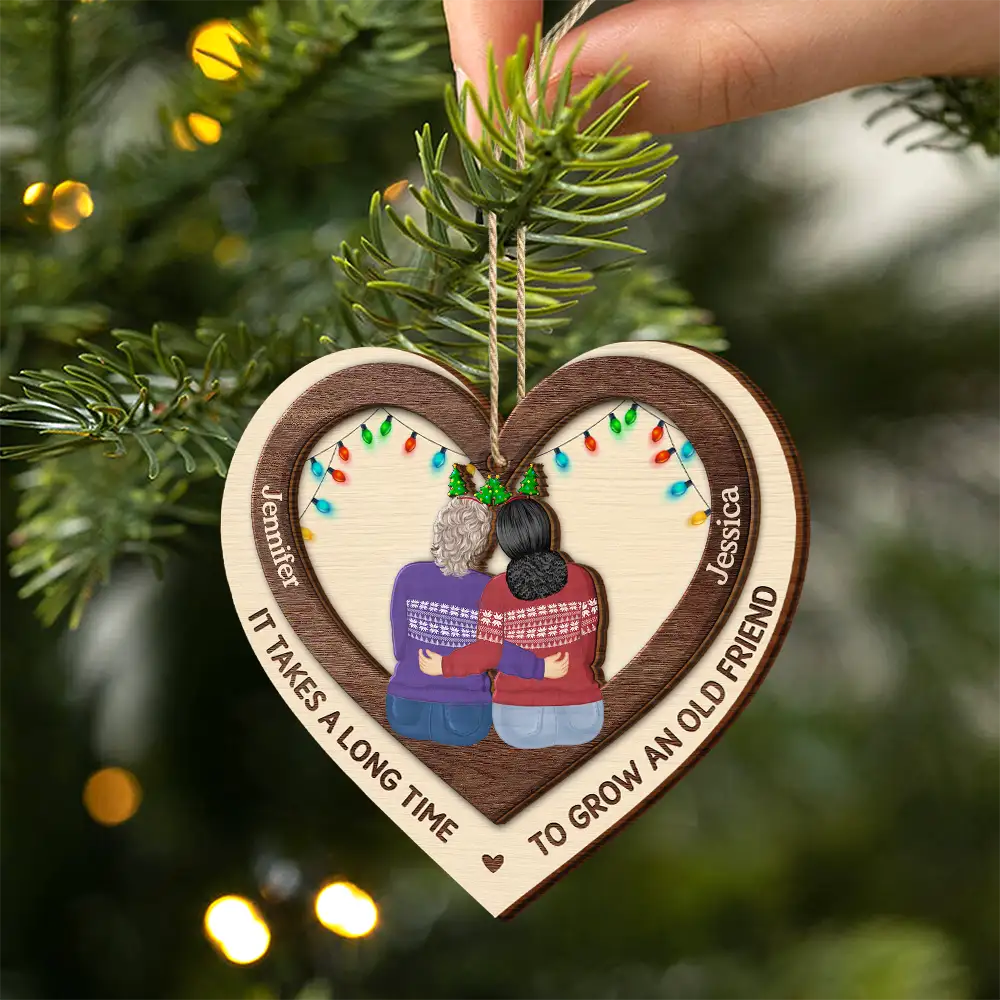 Your Heart And My Heart - Personalized 2-Layered Wooden Ornament - Image 2
