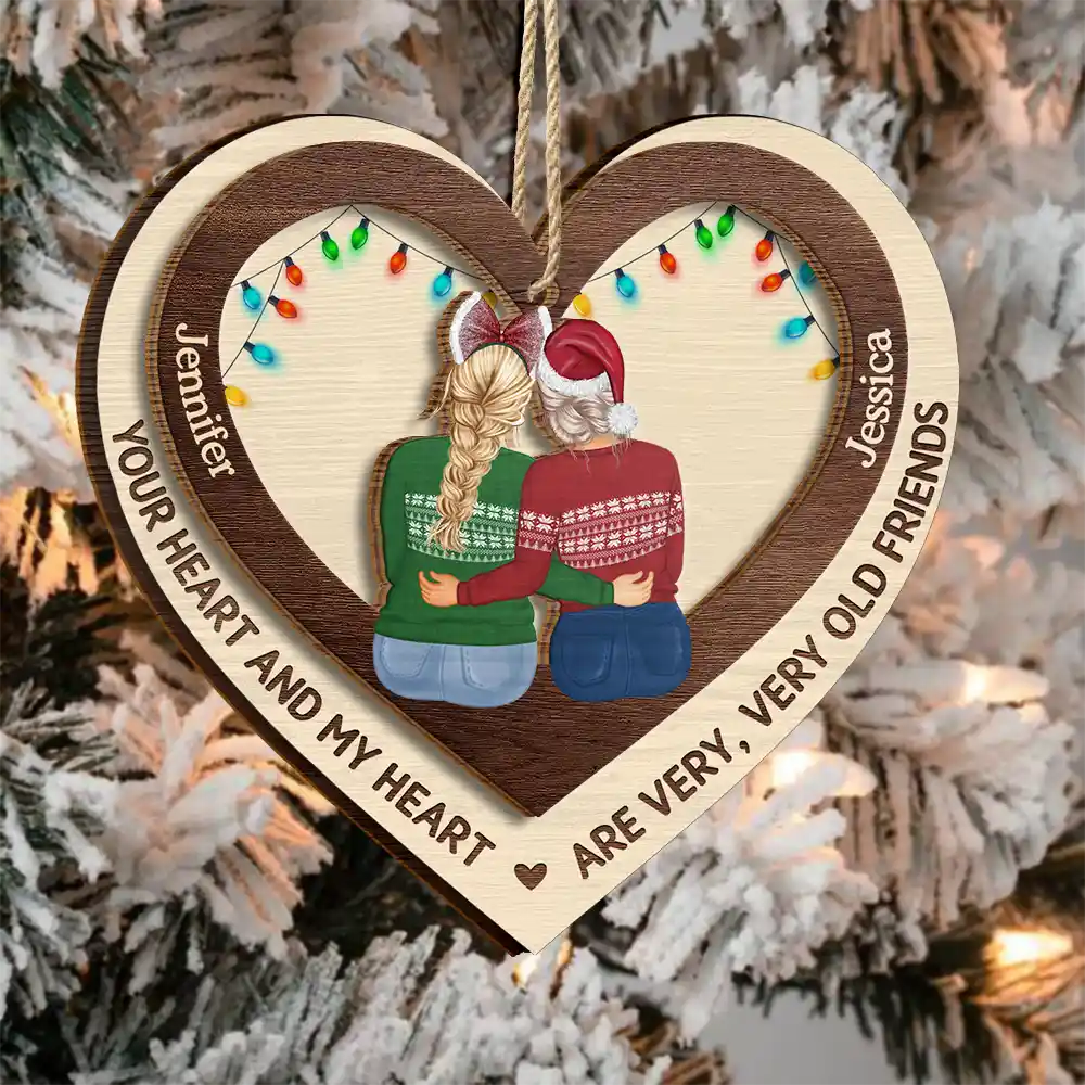 Your Heart And My Heart - Personalized 2-Layered Wooden Ornament - Image 3