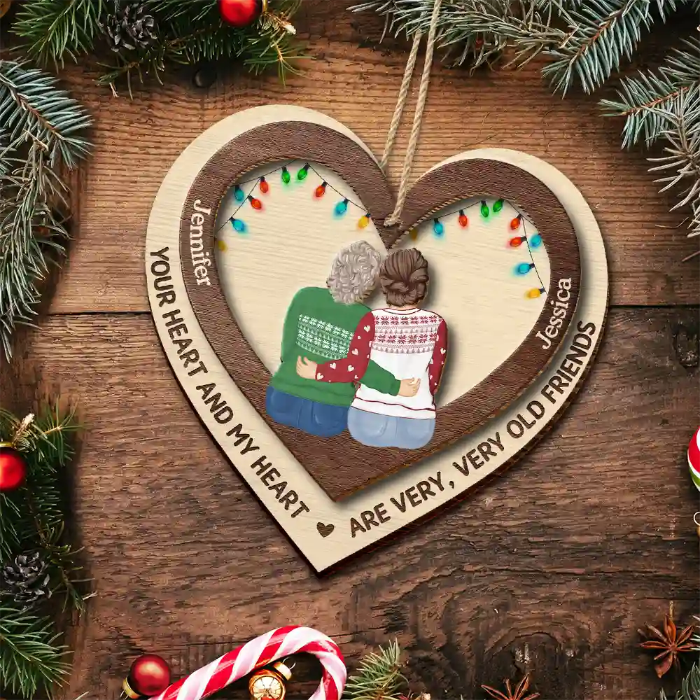 Your Heart And My Heart - Personalized 2-Layered Wooden Ornament - Image 4
